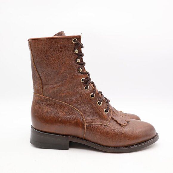Dan Post Women's Size 8 B Brown Leather Lace Up Kiltie Cowgirl Boots 4203 - Picture 1 of 10
